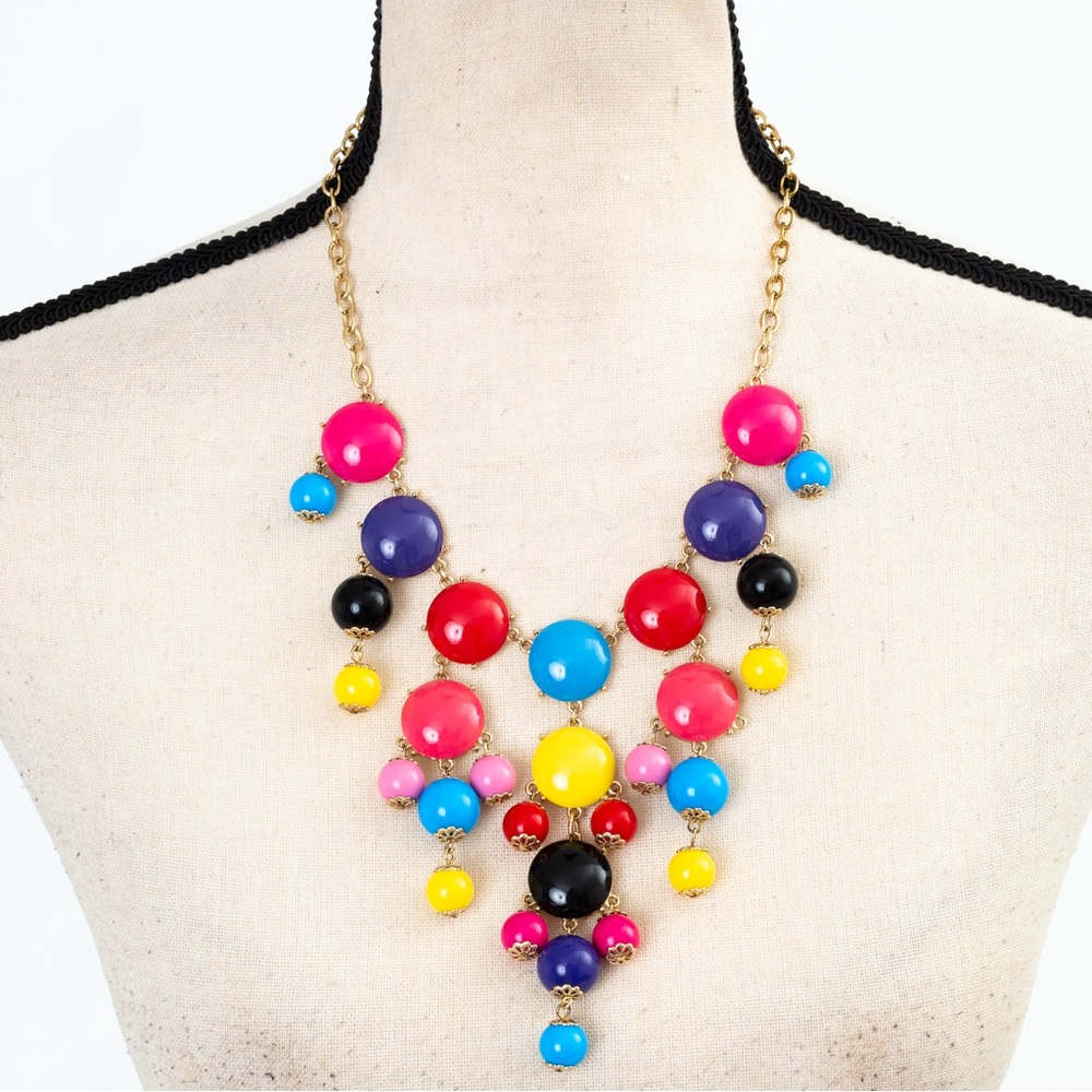 Statement necklace bib necklace multicolor stones Iman - Picture 1 of 15